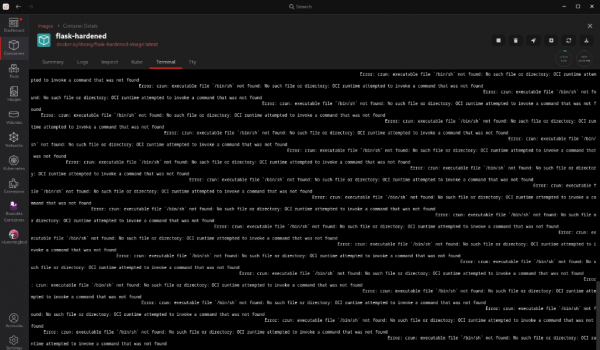 Rows of oddly formatted, repeated text signals that the system cannot provide access to the container.