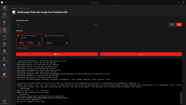 When the build process outputs "Successfully built" and "Successfully tagged," your build is complete.