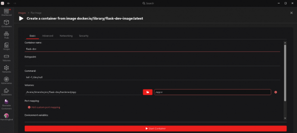 To create a container for your image, fill in the "create a container” information.
