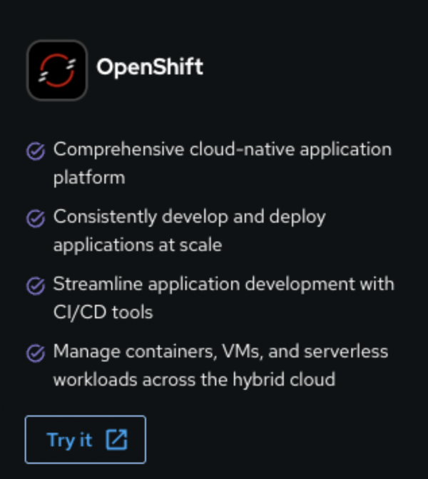 OpenShift tile in Sandbox startup