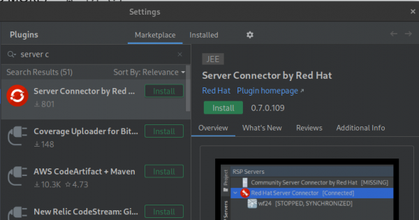 Select Plug-ins, then Server Connector by Red Hat