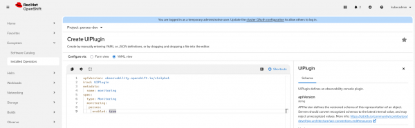 Adding the Perses configuration with the UIPlugin defaults.
