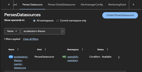 Create PersesDatasource on this dashboard page.