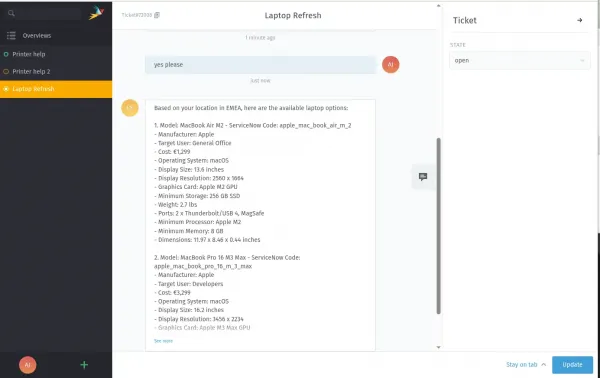 Zammad user interface with an agent responding to a user request.