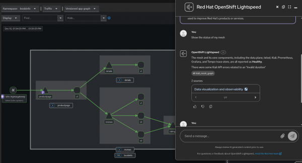 OpenShift Lightspeed talking with the MCP in the chat window.