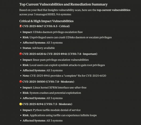 A list of CVE alerts.