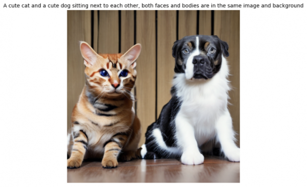 An accurate AI-generated image of a cat and a dog sitting next to each other.