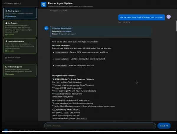 A query example to interact with the Microsoft Azure MCP Server (using Microsoft Azure Red&nbsp;Hat&nbsp;OpenShift support).