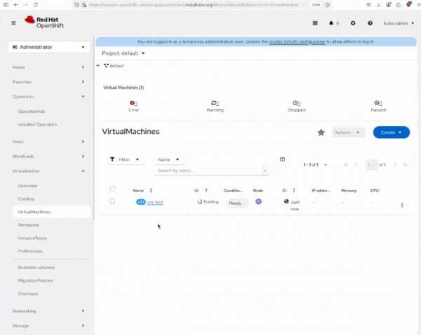 Web console showing virtual machines running.
