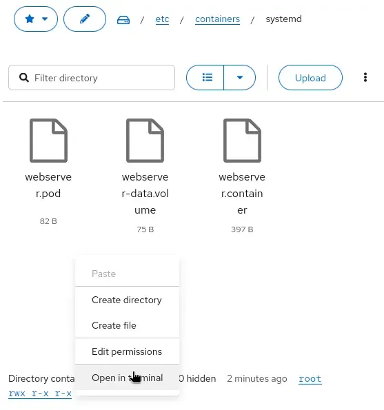 Access a terminal from the files plug-in.