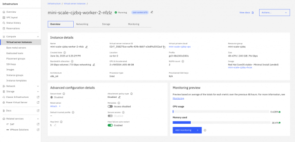 The virtual server instance details page overview.