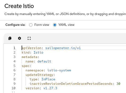 Istio resource created with default values.
