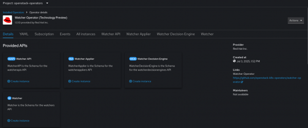 The OWO-Watcher operator in the OpenShift console.