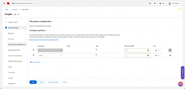 OpenSCAP selection automatically sets other options for you in Red Hat Lightspeed image builder.