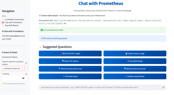 A screen to chat with the Prometheus monitoring tool