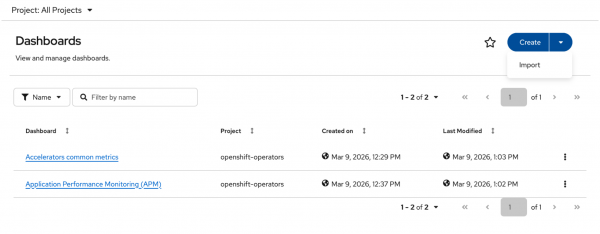 This dashboard page shows the import option.