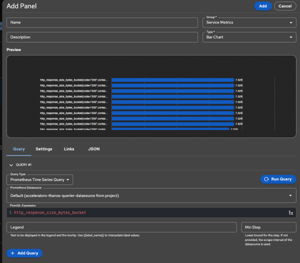 Add panels on this Perses dashboard page.