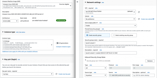 AWS console view of network settings.