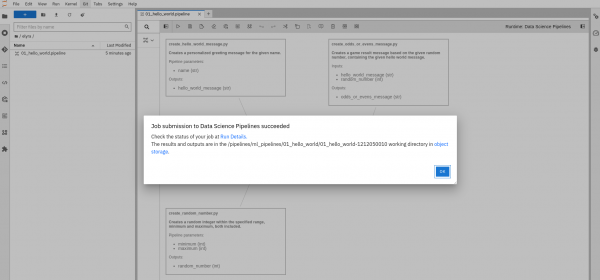 Figure 9: Elyra Hello World pipeline job submission