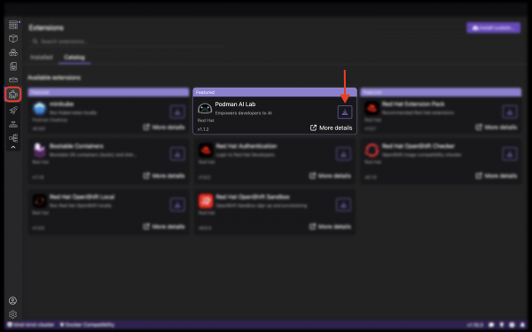 Installing the Podman AI Lab extension
