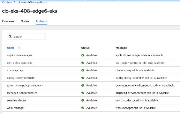 A view of managed clusters in the target hub.
