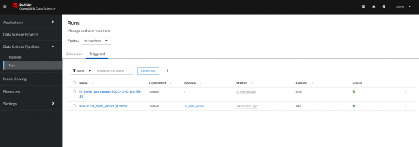 Figure 12: OpenShift AI pipeline runs