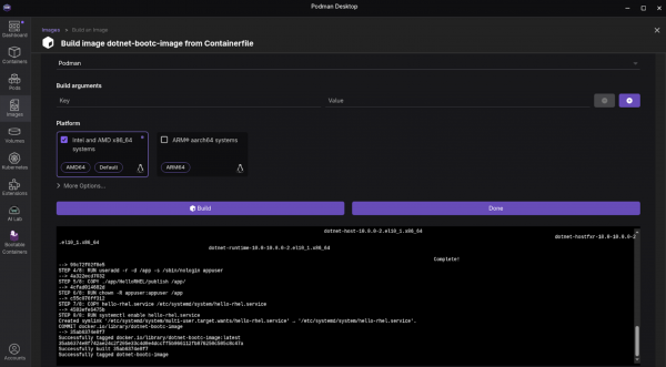 Successfully created image shown in the Images dashboard.