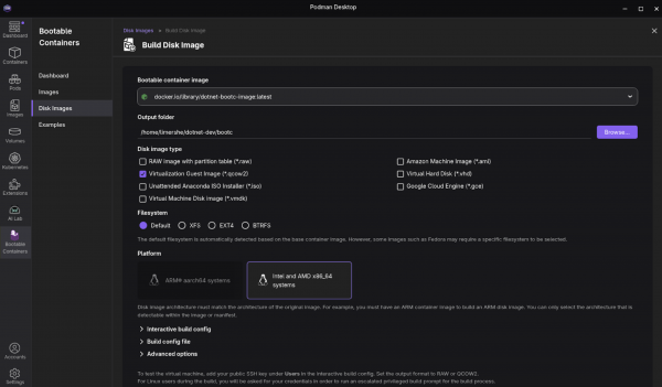 The Podman Desktop container images screen with the expanded menu under the actions kebab.