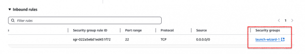 Configuring inbound rules for SSH access to the EC2 instance.