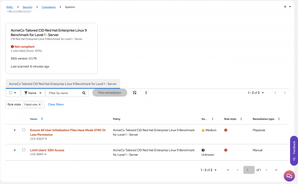 Review the individual compliance check failures for the host.