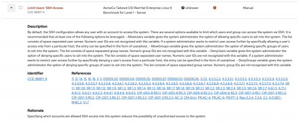 Drill down into the compliance check details.