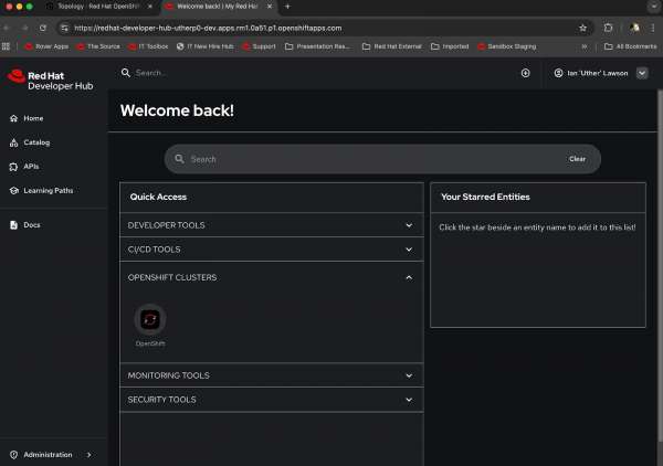 The Developer Hub Welcome screen.