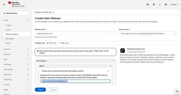 In the Create Helm Release screen, you can configure your Helm chart before creating it.