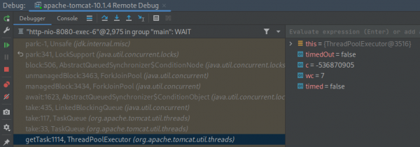 The Tomcat instance in the debugger view.