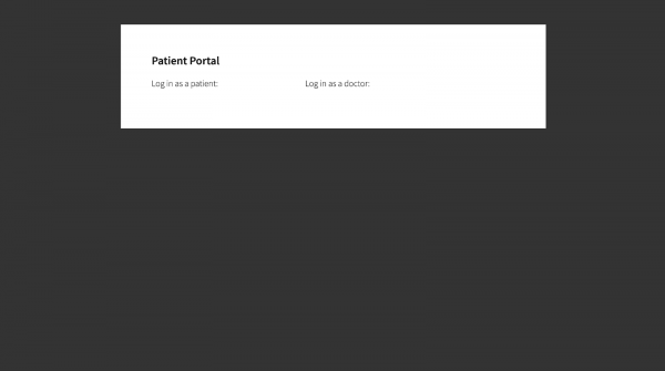 The Patient Portal interface, with options to log in as a patient or log in as a doctor.
