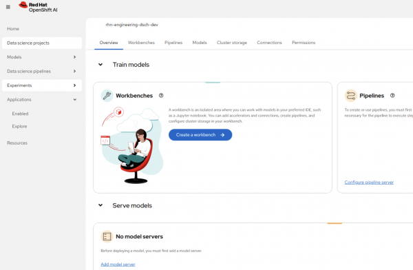 OpenShift AI Workbenches creation option is displayed.