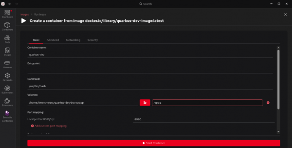 The Red Hat build of Podman Desktop Images section displaying no images existing yet.