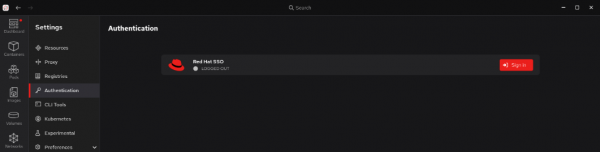 Authentication tab with Red Hat SSO showing as logged out.