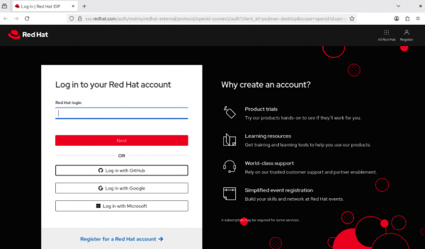 Red Hat account log in page.