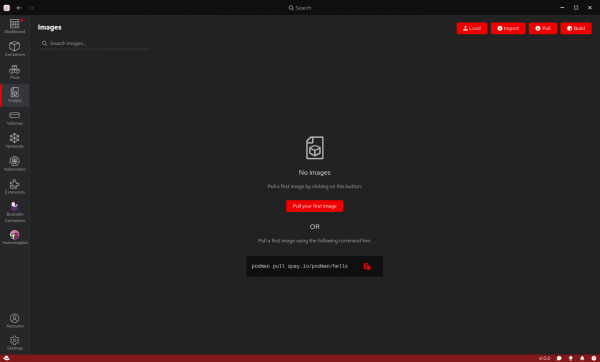 Installed tab of the Extensions section in the Red Hat build of Podman Desktop displaying a list of pre-installed extensions.