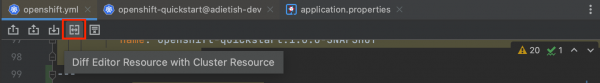 The Diff icon in the toolbar compares resources in your editor with resources on the cluster.