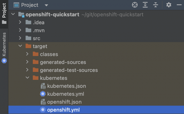 The openshift.yml file generated by the Quarkus build.