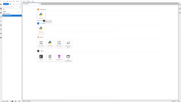 Selecting Python 3.9 notebook in Jupyter launcher
