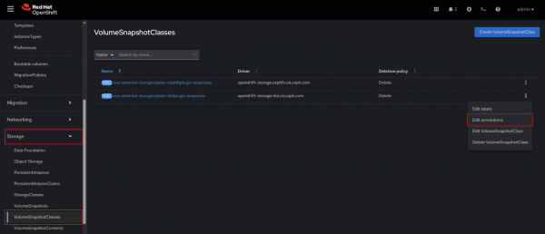 Edit VolumeSnapshotClass annotations.