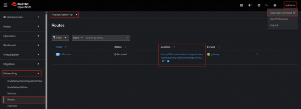K10 WebUI route and copy login command option.
