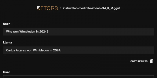 Interacting with the InstructLab trained model from the KitOps UI