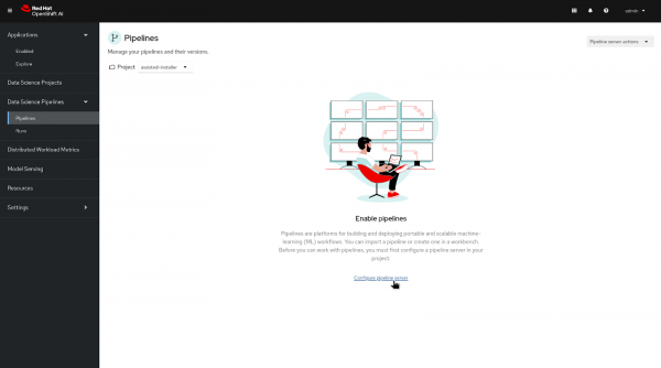 OpenShift AI Pipeline Server configuration page