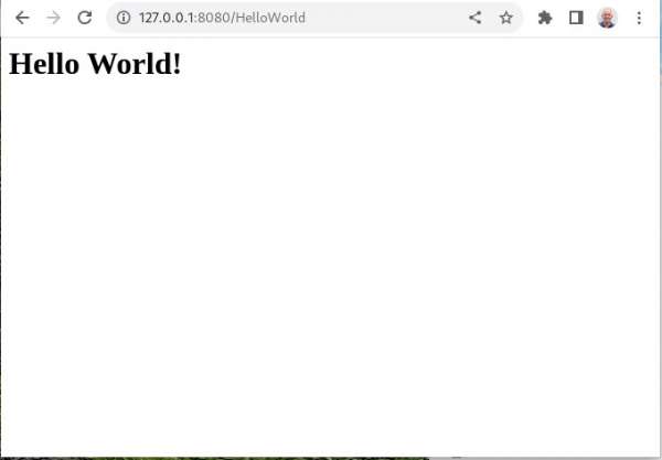 The Hello World application running on localhost.