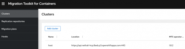 Our cluster is already visible as "host" under Clusters.