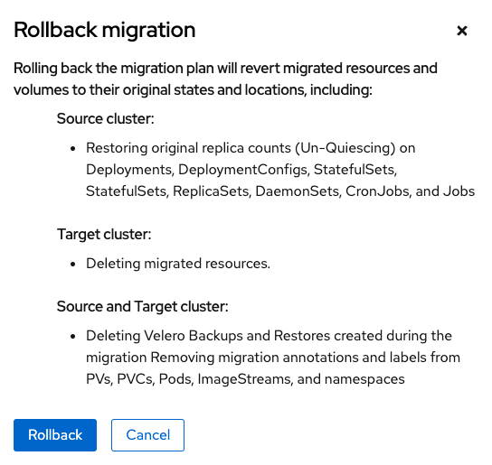 The Rollback migration details of a stateless application.